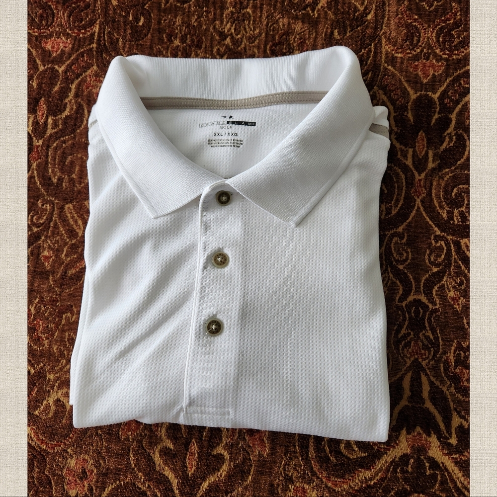 Grand Slam Moisture-Wicking Polo | White & Beige Athletic Shirt Size XXL